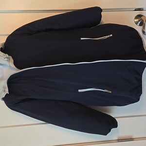 NEW Women's Quilted Puffer Reversible 2 In 1 Jacket in‎ Light Blue Gray And Navy